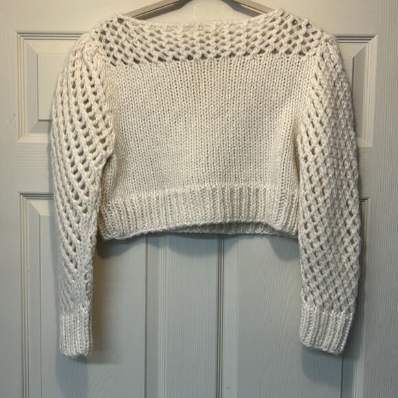 LoveShackFancy Larson Crop Pullover Sweater Top White Baby Alpaca Wool Small NWT - Picture 7 of 9